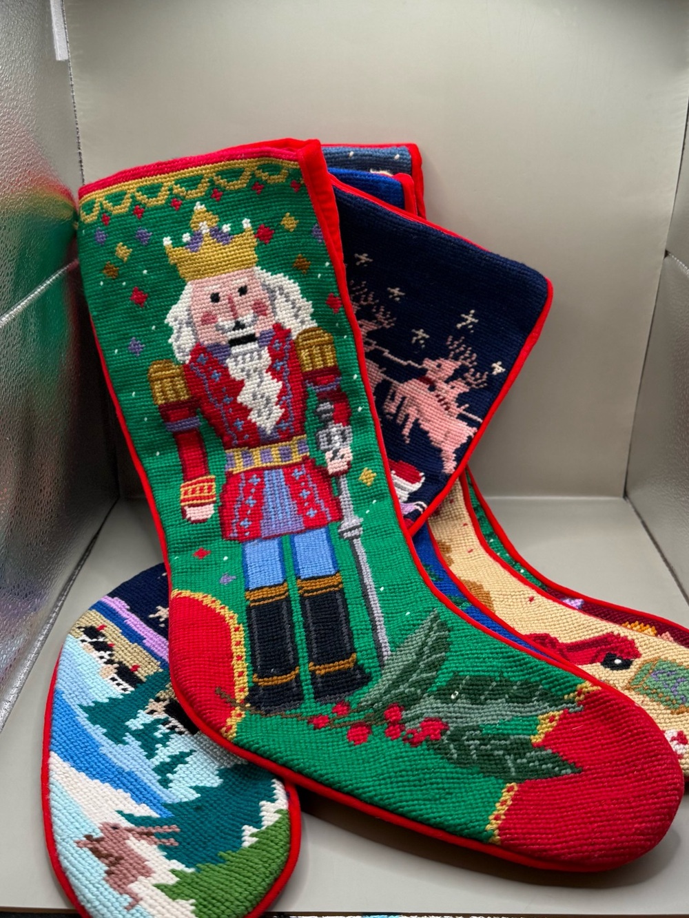 VTG Nantucket Collection Needlepoint Christmas Stockings Lot 1994 Cottage Core